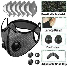 Cycling Face Mask with Activated Carbon Filter Valves Sports Reusable 1 Pack