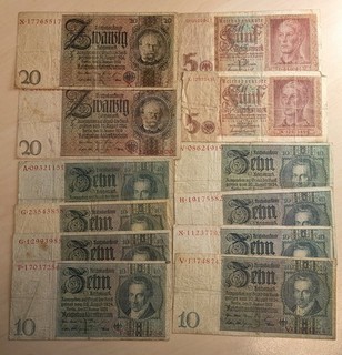 Lot Reichsbanknote 12 x 5 10 20 Reichsmark 1929