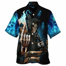 Ace Grim Reaper Blue Flame Skull Gothic Hawaiian Aloha Shirts 8211 OwlOhh e3z 33