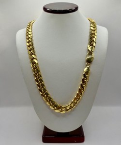 Authentic 925 Silver Gold Plated Cuban Link Chain 9mm 22"
