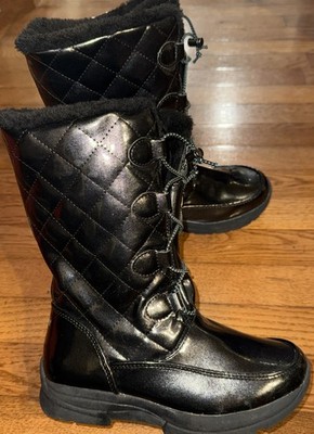 Girl's Size 4 Khombu Black Waterproof Winter Lace-Up Snow Boots