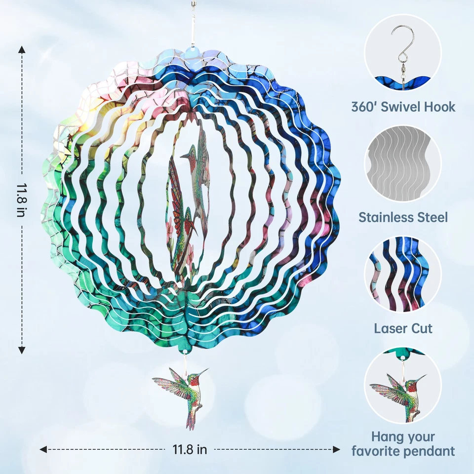 Colibrí Giratorio de Viento Colgante Esculturas de Viento, Hilanderos de Viento para Patio Jardín Foto 2 de 4
