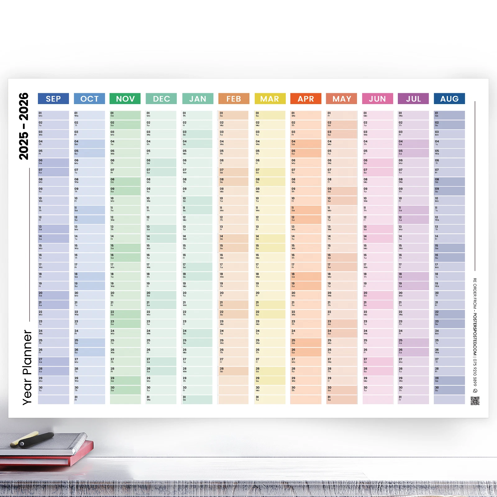 2025-2026 Academic Mid Year Wall Planner Calendar Home Office School Colourful