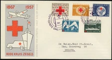 Netherlands #B311-B315 Red Cross Anniversary FDC Rode Kruis 1957 Hague to Bussum