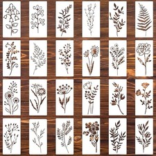 24 Pcs Flower Stencils for Painting, 6 x 3 Inch Reusable Leaf and Flower