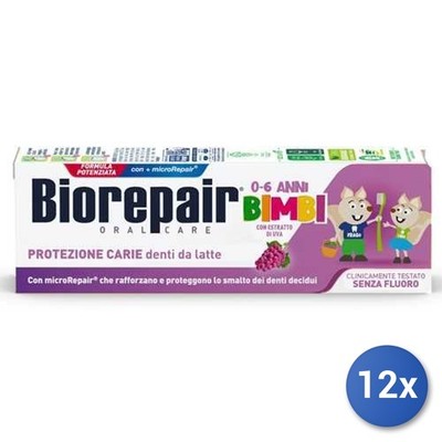 12x Pack Biorepair Zahnpasta 50 Ml Junior Kinder 0-6 Traube