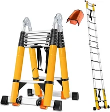 Telescoping Ladder A Frame, 20 Ft Compact Aluminum Extension Telescopic Step