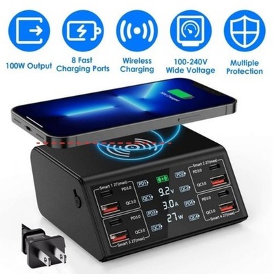 Multi 8 Ports USB Adapter Desktop Wall Charger Smart Quick Charging Station 3.0