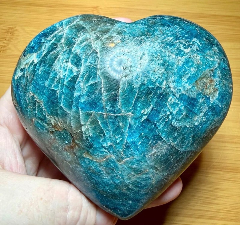 Blue Apatite Puffy Crystal Heart Carving