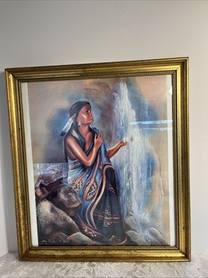 Framed NATIVE AMERICAN Portrait Art Print - Young Woman - Signed Gina Femrite