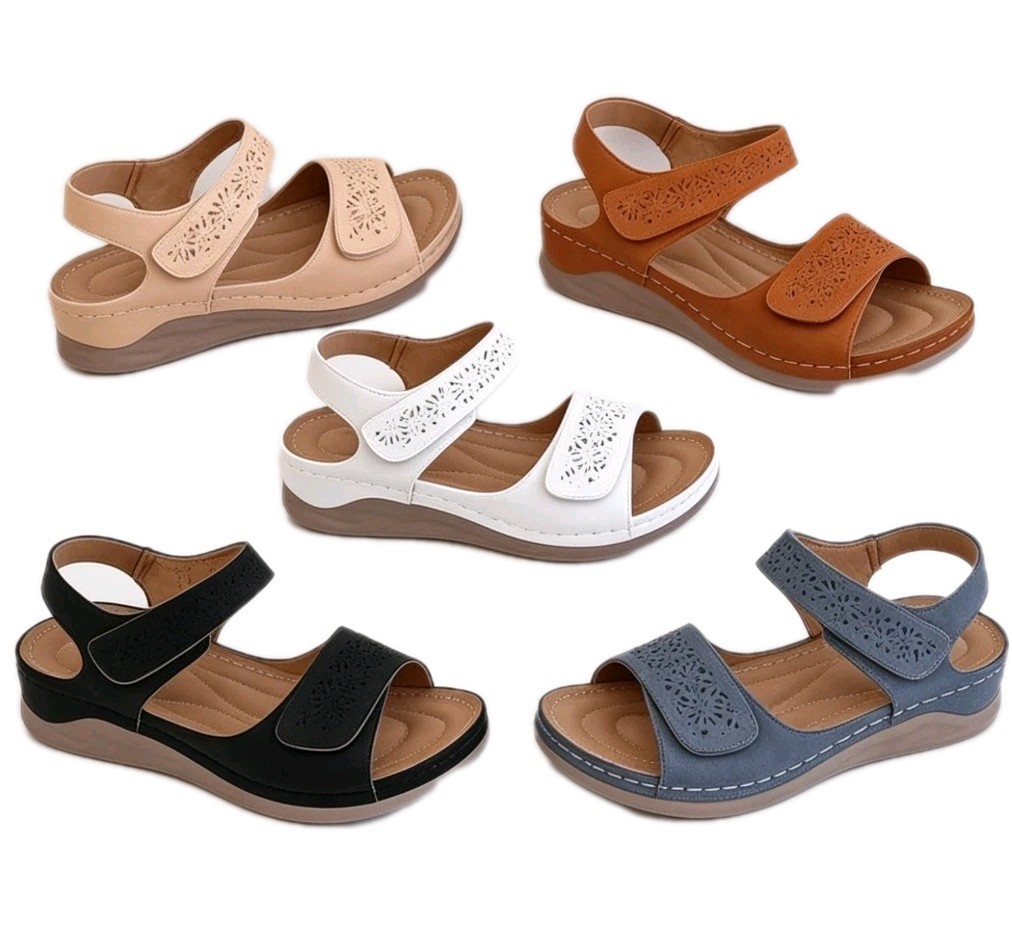 Sandalias de ajuste ancho para dama acolchadas cuña cómodas brillo tacto cierre zapatos talla