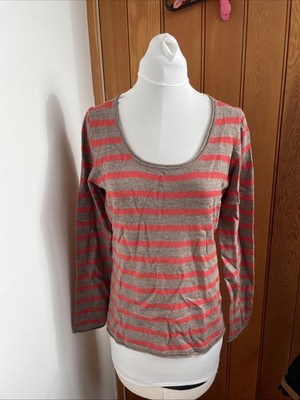 Brunella Gori Brown Orange Stripe Extra Fine Merino Jumper M Bnwt Scoop Neck
