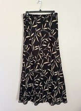 Vintage 90s Black Mesh Maxi Slip Skirt Leaf Print Size Large Boho Soft Grunge