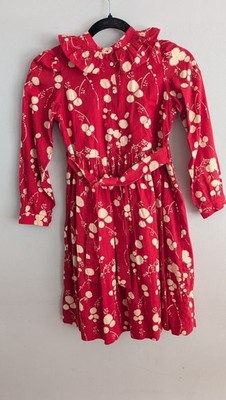 Bonpoint Long Sleeve Red Floral Margot Ruffle Dress Girls w/ Belt 10 years