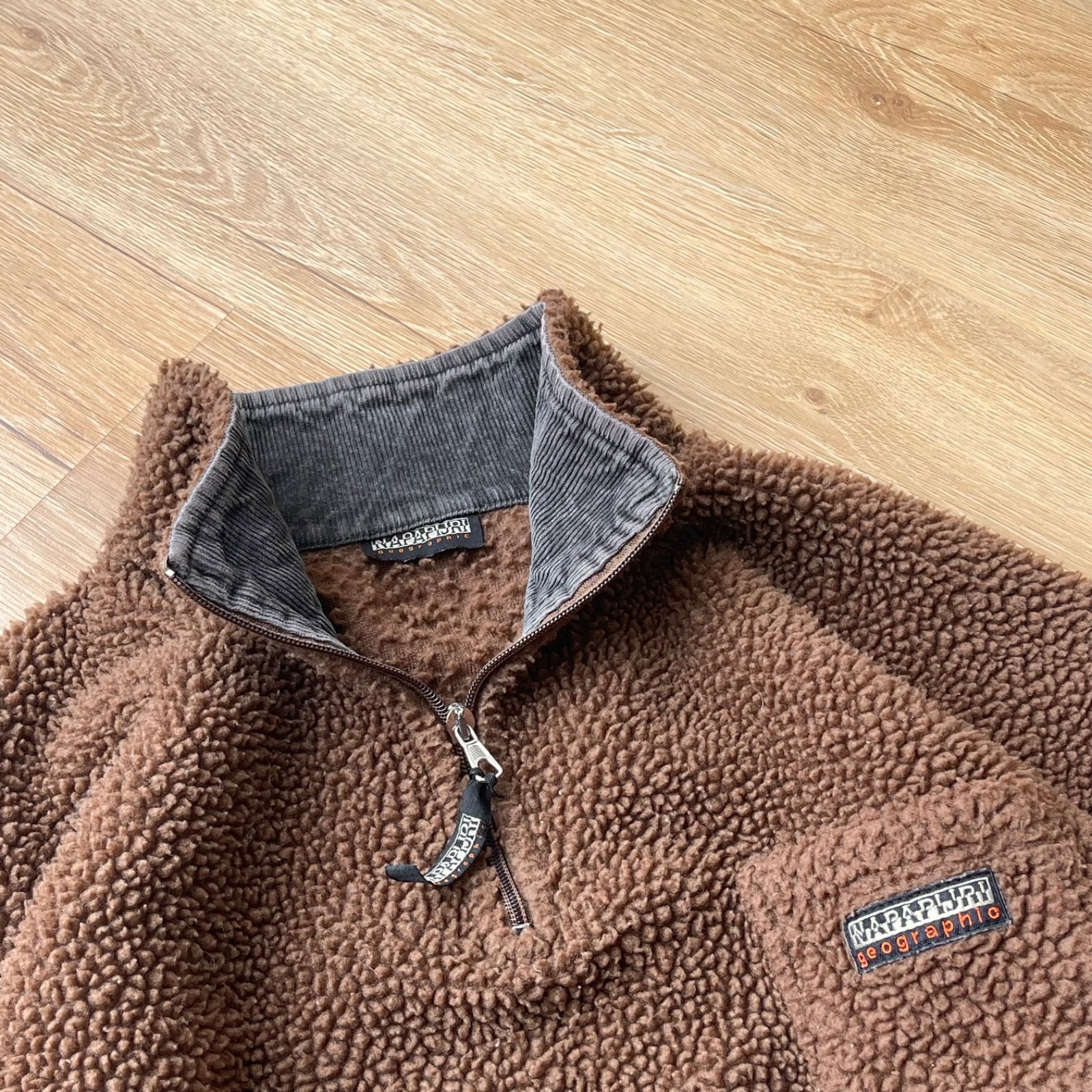 Vintage 90s Napapijri Half Zip Teddy Fleece Sweatshirt Sherpa Jacket ITALY Sz XL image 2