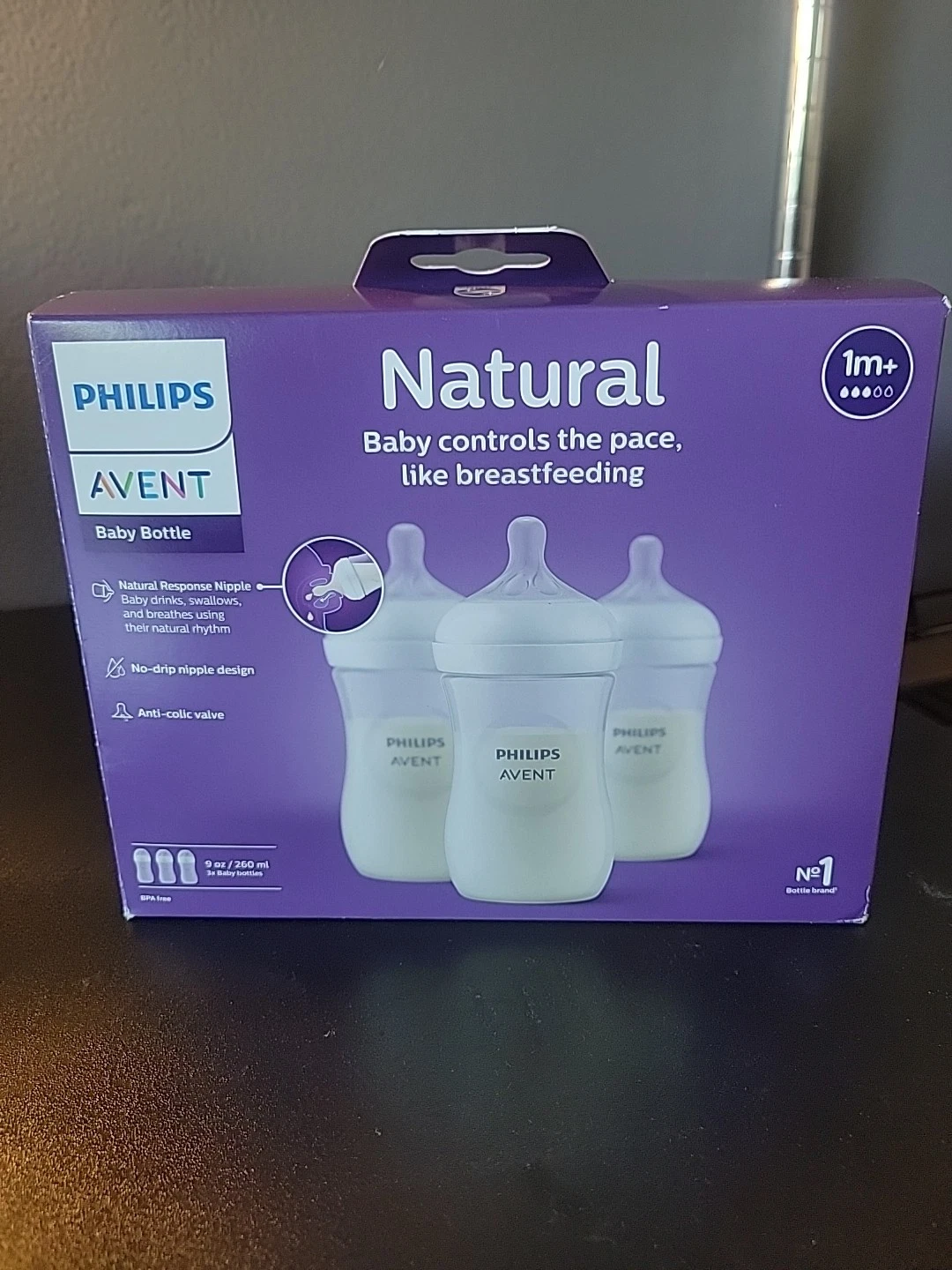 Philips Avent Natural Baby Bottle with Natural Response Nipple, Clear, 9oz, 3pk