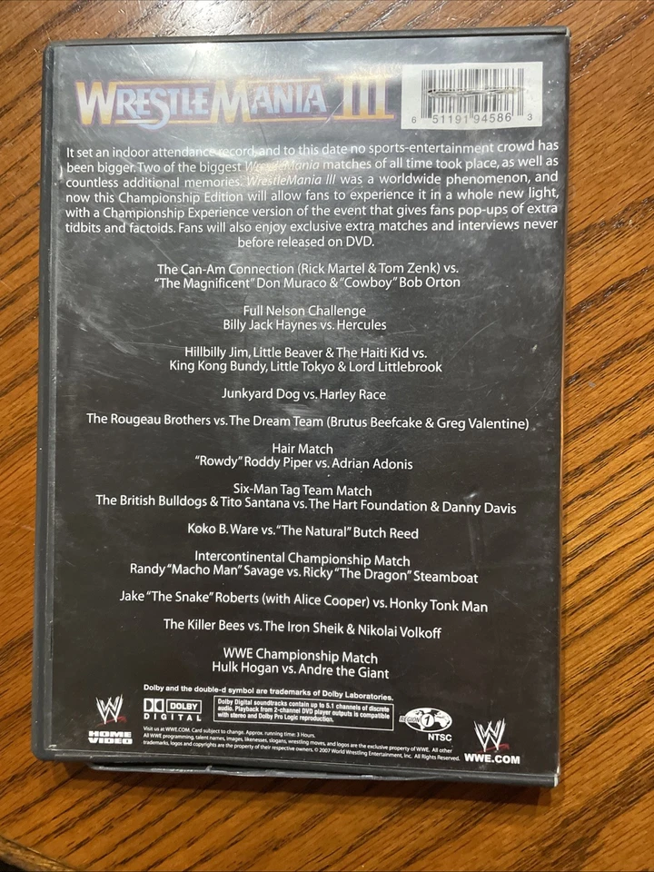 WWE Wrestlemania III DVD 1987 Hulk Hogan, Andre the Giant 2 Disc Set - Image 2 of 4