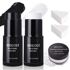 Black White Face Body Paint Stick Set with Sponges and Setting Powder,Face Paint