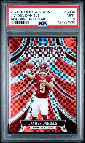 2024 PANINI ROOKIES & STARS AIRBORNE RED PLAID #AJDS JAYDEN DANIELS ROOKIE PSA 9