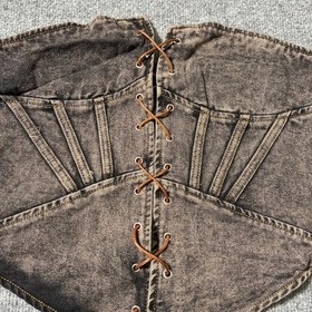 PrettyLittleThing Shape Brown Denim Lace Up Front Corset Top Womens Sz.12