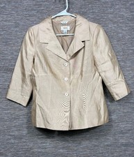 Talbots 100% Pure Silk Blazer Jacket Womens Size 6P Gold 3/4 Sleeve Button Front