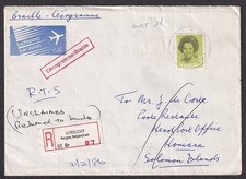 Netherlands 1983 Blind Post Cecogrammes registered cover to Solomon Islands