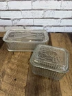 2 Vintage Federal Glass Clear Square Refrigerator Dishes