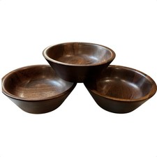 Ozark Walnutware 3 Solid Walnut Salad Bowls 6.50โ Made in USA MCM Vintage 1960s