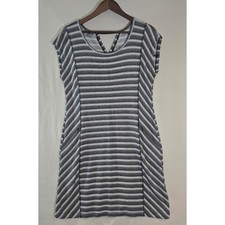 T by Talbots Striped V Neck Short Sleeve Casual Dress Women's Medium