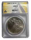 1886 Philadelphia Mint Morgan Silver Dollar certified by ANACS MS 61