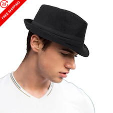 Mens 1920s-Fedora Hat Gangster-Hat Black Short Brim Trilby Medium, Dark
