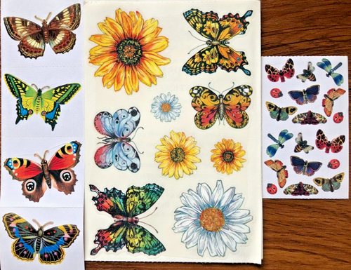 Butterfly & Flowers Stickers -Set of 5 Strips, 3 Different Designs - NLA - Picture 2 of 2