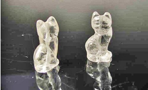 Entzückend! 2 Quarz Sitzen Geschnitzte Katze Tier Perlen | 21x14x10mm | Klar - Bild 6 von 12
