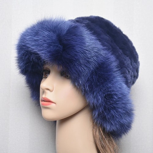 Women Winter Warm Natural Fur Hats Lady Knit Fur Cap Knitted Fluffy Real Fur Hat - Picture 9 of 35