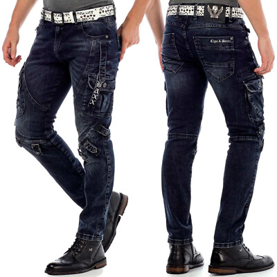 Cipo & Baxx Jeans Herren Regular Fit Freizeit Hose 440 Blau mit Vielen Details