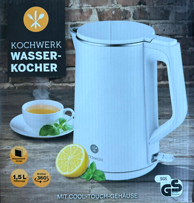 Kochwerk Edelstahl Wasserkocher 1,5 L mit Cool-Touch-Gehäuse 2200W Doppelwand
