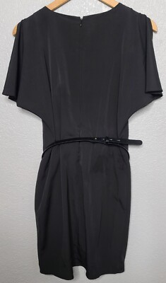 jessica simpson black and gold dress Overlay Detail Belt Split Shoulder Sleeve Sz 2 Evening glam dress