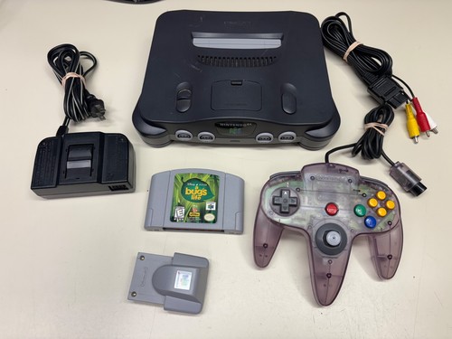 NINTENDO 64 N64 CONSOLE SYSTEM W/ CONTROLLER & CABLES WORKING + GAME
