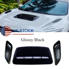 Universal Car Air Flow Intake Hood Scoop Vent Bonnet Glossy Black Cover Kit 3Pcs
