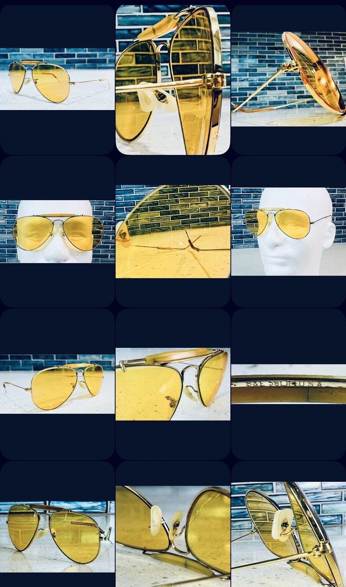 Vintage B&L Ray Ban USA Aviator 58mm Ambermatic GP Yellow