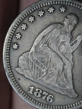 1876 P Silver Seated Liberty Quarter- Philadelphia, VF/XF Details