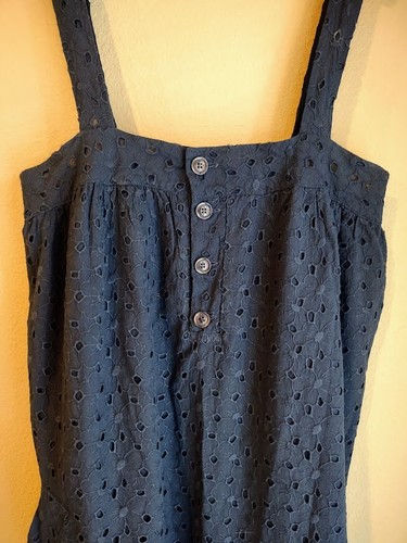 Victoria's Secret Live Pink Navy Blue Cotton Eyelet Jumper Dress Size Medium - Picture 3 of 8