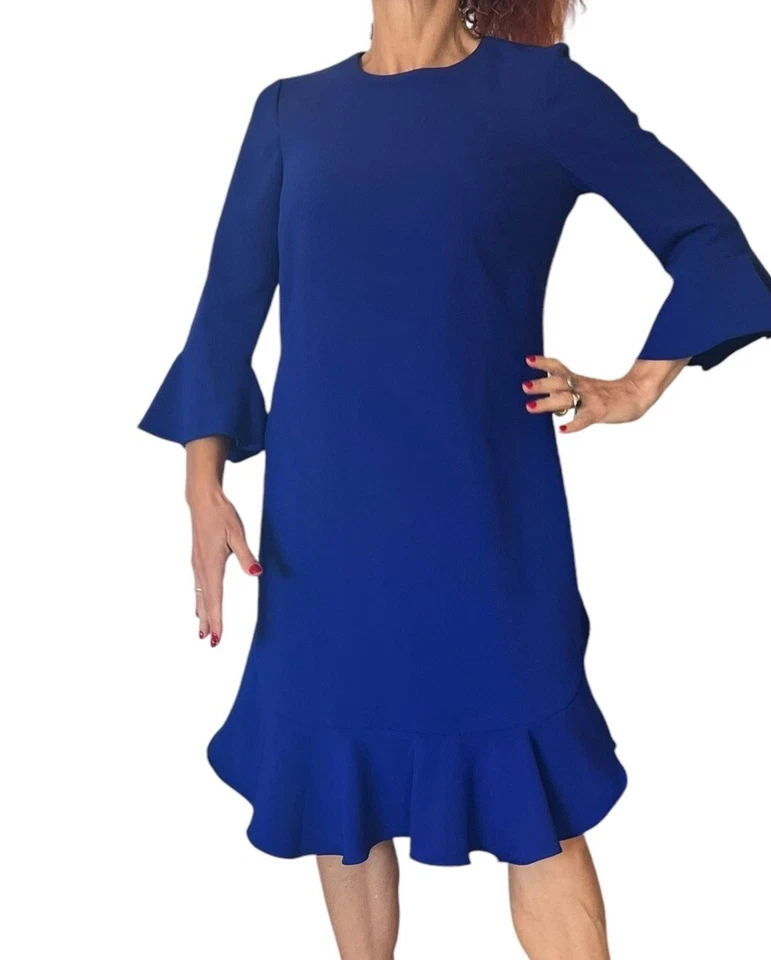 RICKIE FREEMAN TERI JON COBALT 蓝色换装连衣裙 BELL 3/4 袖叠层 HEM 尺寸 4 — 第 3/4 张图片