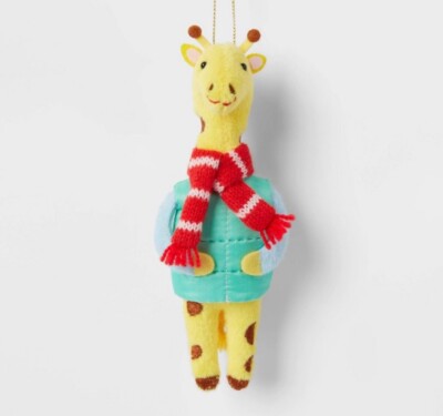 2024Target Wondershop Fabric Giraffe Blue  Puffer Coat Christmas Ornament NEW