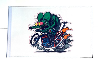 JLP 3.5 Ft Tall Rat Fink Flag With 1/4 In Pole For ATV/UTV – 12x19 Glamis Style, Bolt-On
