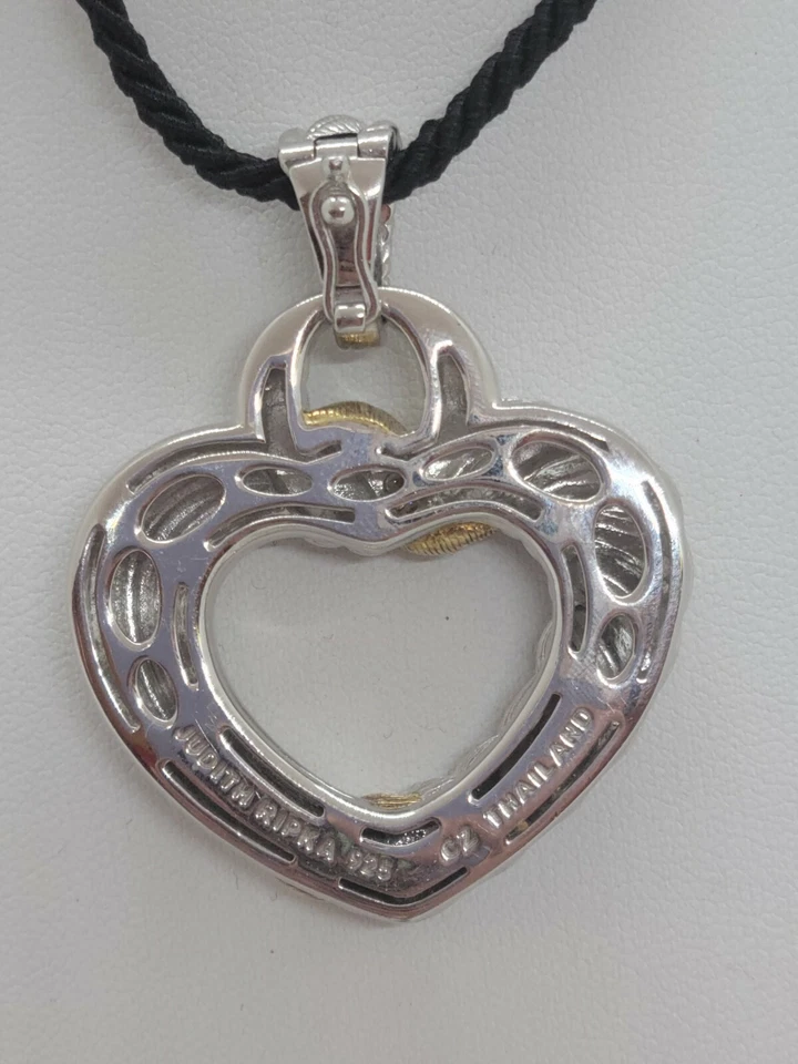 Judith Ripka 纯银 14K 包钻石心形增强器带可调节 36 英寸线 — 第 4/4 张图片