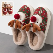 Cute Christmas Elk Plush Slippers Winter Ins Fashion Non-slip Floor Bedroom Home