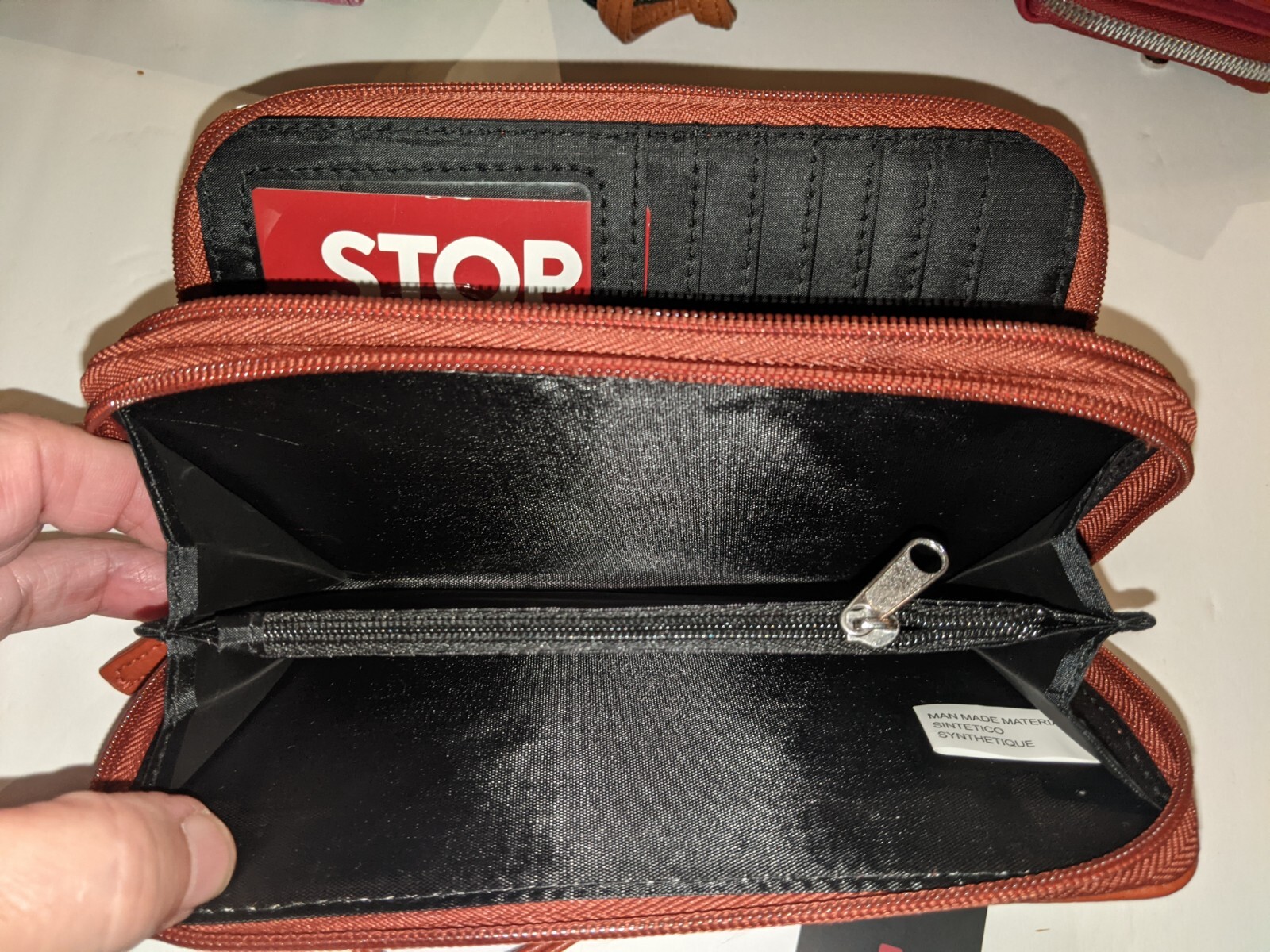 Ladies Leather Double Ziparound WALLET/ Wristlet, RFID, MSRP $44, Brown 