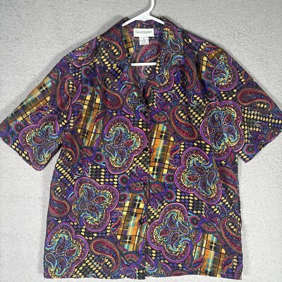 Sara Stephen Button Up Shirt Women s Size Medium Purple Paisley Psychedelic