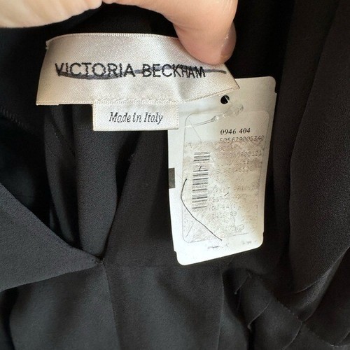 Victoria Beckham black pleated V-Neck Plissé shift long sleeve Dress Size Small - Picture 9 of 11